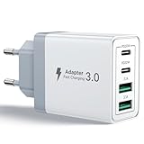 Aioneus Cargador USB C, 40W 4-Puertos USBC Enchufe Cargador iPhone Carga Rapida, Múltiple Cargador QC3.0 y PD Rápido Pared Adaptador Tipo C para iPhone 16 15 14 13 12 11 Pro MAX XR XS 8 7,iPad,Samsung