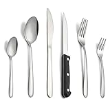 Pleafind 72 piezas, juego de cubiertos para 12 personas, cuberteria plateada de acero inoxidable que incluye cuchara, cuchillo, tenedor, cuchillo de carne, apto para lavavajillas