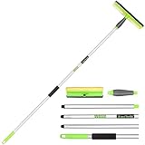 63"160cm Limpia Cristales 2 en 1 Limpiacristales Telescopico Limpiador Ventanas con Silicona Rasqueta y Esponjas Limpieza de Limpiar Cristal Kit para Ventana Alta Interior/Exterior,Sin Rastro