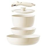 Redchef Juego de sartenes de cerámica con mango desmontable, juego de utensilios de cocina para camping, juego de ollas y sartenes de cerámica no tóxicas, sin PTFE, libre de PFAS, libre de PFOA,