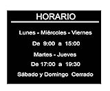 Cartel horario comercial - Placa horario personalizado de 12 x 8 - placa de aluminio negra