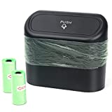 Bote de Basura para Coche pequeño con 40 bolsas, Portátil Caja de Almacenamiento Colgante con Tapa, para Oficina (Negro)