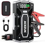ACEZUK Arrancador de Coches 6000A, Arrancadores de Bateria de Coche Portátil(hasta 8.0L de diésel o 10.0L de Gasolina), 12V Jump Starter, Pinzas Inteligentes con Pantalla, Luz LED, Puerto QC3.0