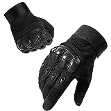 Firschoie Guantes de Moto, con protección Dura en los Nudillos y 2 Dedos Pantalla táctil Antideslizante (Negro L)