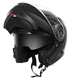 Casco Moto Modular ECE Homologado - YEMA 1650926M Casco de Moto Integral Scooter para Mujer Hombre Adultos con Doble Visera-Negro Mate-M
