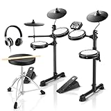 Donner DED-80 Batería Electrónica Musical de 7 Piezas con Parches de Malla,180 sonidos,Drum Throne, Headphone, Sticks,Kids Christmas Birthday Gift, 40 Melodics Lessons