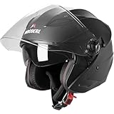 MOCOERL Cascos Jet para Hombre y Mujer Casco de Motocicleta Casco Scooter Doble Visera Homologación ECE2206 Negro Adulto Vintage 3/4 Casco (XL)
