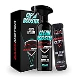 BassMotor Limpiador en seco todo en uno Exterior Coche para Limpieza Sin Agua Exterior de Carrocería Cristales Moto Uso Fácil - Clean Booster 500ml + Bayeta Premium