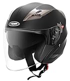 Casco Moto Jet ECE Homologado - YEMA YM-627 Casco Moto Abierto Custom Scooter para Mujer Hombre Adultos con Doble Visera-Negro Mate-XL