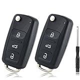 Betterher 2 Piezas 3-Botones Carcasa de Mando Distancia Carcasa para Llave de Coche,Plegable con Control Remoto para Coche Compatible con VW Volkswagen Golf Mk6 T1guan Polo Passat Seat Skoda Octavia