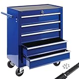 Arebos Carro de Herramientas | Carro de Taller | 5 cajones | con Cierre centralizado | Incl. Alfombrillas Antideslizantes | cajones con correderas de Bolas | 2 Ruedas con Freno de Bloqueo