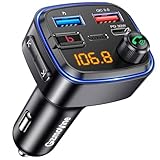 Gizmovine Transmisor FM Bluetooth Coche con Refuerzo de Graves, Parrot Manos Libres, Adaptador Mechero para Musica Radio, USB C PD 30W + QC3.0 18W, Aparato Reproductor MP3, Accesorios para Vehículos