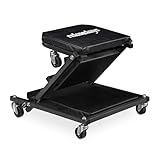 Relaxdays Camilla de Mecánico con Ruedas, Resiste 150 kg, Taburete Taller 2 en 1, Plegable, Giro 360º, para Coche, Negro, Gomaespuma, 12 x 41 x 91 cm