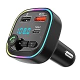 Transmisor FM Bluetooth 5.3, Adaptador inalámbrico Manos Libres para Coche, QC3.0 Carga Rápida Reproductor MP3 Bluetooth inalámbrico, 2 USB+1 Tipo C, Llamadas Manos Libres, Soporte USB y Tarjeta TF