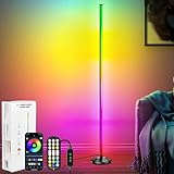 NIKYJM Lámpara de Pie LED, 145cm Lámpara de Pie Regulable RGB con Remoto y APP, RGB Luz de Esquina, 16 Millones de Colores Sincronización Musical y Temporizador para Dormitorio Sala de Juegos