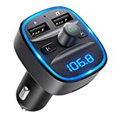 LENCENT Versión Mejorada Transmisor FM Bluetooth para Coche, Adaptador Radio Coche Inalámbrico con Doble USB Cargando Cargador de Coche Reproductor de MP3 Soporte Tarjeta TF & Memoria USB, Gris Oscuro