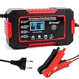 Cargador Baterias Coche 6A 12V Con Pantalla LCD Inteligente, Mantenedor Bateria Con Compensación de Temperatura Para Camión, Moto, Ped, Barco
