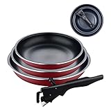 Bergner Click&Cook Red Edition | Juego de Sartenes de 4 Piezas de 18, 20 y 24 cm + Mango Ergonómico Extraíble | Aluminio Prensado y Antiadherente | Para Todo Tipo de Cocinas y Horno