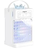 Aire Acondicionado Portatil Silencioso, 1100 ml Enfriador de Aire Portatil, Mini Condizionatore d'aria con 3 velocidades de ventilador, 3 modos de nebulización para dormitorio, oficina, autocaravana