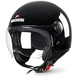 Casco de Moto Jet para Adultos, Visera Transparente, Casco de Moto para Hombres y Mujeres para Ciclomotor Cruiser Bobber y Chopper, Homologado ECE2206, Casco Retro 3/4 (M)