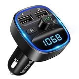 LENCENT Transmisor FM Bluetooth para Coche, Manos Libres Inalámbrico Reproductor MP3 Coche, Adaptador de Radio con Dual USB 5V/2.4A & 1A, Soporte Tarjetas SD, USB y Flash Drive