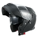 MY Casco Integral de Motocicleta 935, Certificado ECE 22.06, Casco Modular con Doble Visera para Mujer y Hombre (Negro Mate, M)
