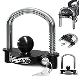 Monzana Candado para Remolque Negro Cerradura de Acero para Enganche Antirrobo Protección 2 Llaves