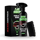 BassMotor Abrillantador de Plástico y Neumáticos Coche Moto Restaurador Gomas Viejas Recupera Brillo Interior y Exterior para Lavado en Casa - Dark Shadow 500ml + Esponja Premium