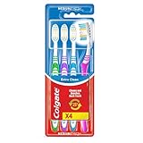 Colgate Extra Clean Cepillo de Dientes Dureza Media, Pack 2+2, Limpieza Profunda, Mantiene los Dientes Sanos, Limpiador de Lengua, Elimina las Bacterias Causantes del Mal Aliento, Multicolor
