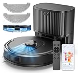 Vexilar Robot Aspirador y Fregasuelos W11 con Potente Succión 5000Pa, Robot Aspirador con Sistema de Navegación Láser Inteligente y Función de Mapeo Inteligente, Base Autovaciado, Negro