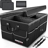 FORTEM Organizador de Maletero Coche y SUV - Organizador de Coche para Almacenamiento - Caja Plegable con 2 Compartimentos Estándar - Base Antideslizante - Cinchas Ajustables - Tapa Extraíble (Negro)