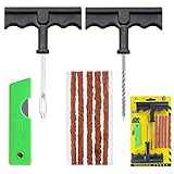 NOOGUI Kit Repara Pinchazos Coche | Antipinchazos Neumáticos Moto y Bicicleta | Reparación en 15 Minutos | Incluye 5 Mechas, 2 Herramientas en T, Guantes y Cúter | Kit de Reparación Completo