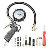 Adiwo Manómetro Presión Neumáticos 220PSI Pistola de Inflado Compresor Digital Manómetro de Alta Precisión con 25 pcs de Accesorios para Coche Moto Bicicleta Camión y Motocicleta