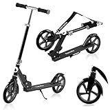 lionelo Luca Patinete Urbano XXL hasta 100 kg, Scooter para niños, Grandes Ruedas 200 mm ShockResist Amortiguador, Volante Ajustable Altura, Freno Plegable (Negro)
