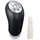 Spurtar Pomos de Palanca de Cambios 5 Velocidades Manual Palanca de velocidad del coche para Renault Clio 3 III 2005-09, Clio 4 2012-19, Megane 2 Laguna 2 2003-09, Negro Cuero, con Adaptador