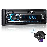 RDS Autoradio Bluetooth 5.0 de 12V/24V, Wistrue FM/Am 1 DIN Radio Coche Manos Libres Soporta AUX/SD/WMA/WAV/MP3/USB Apto Coches, Reloj Independiente, Luz de 7 Colores, 65W X 4 Volante Control Remoto