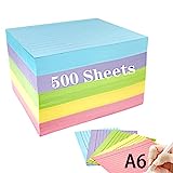 500 hojas de tarjetas de revisión, tarjetas flash A6, tarjetas de índice de 6x4, rayadas, tarjetas de registro de doble cara, tarjetas de taco de colores, hogar, escuela y aprendizaje (5 colores)