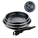 Bergner Click&Cook Black Edition | Juego de Sartenes de 4 Piezas de 18, 20 y 24 cm + Mango Ergonómico Extraíble | Aluminio Prensado y Antiadherente | para Todo Tipo de Cocinas y Horno