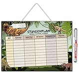 Horario en Dino Design I Placa de espuma dura para colgar I DIN A4 I Verde I Limpio I Reescribible I con nombre campo y pluma I Multilingüe I dv_1072