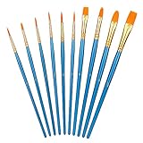 Amazon Basics Juego de pinceles para pintar, 10 Unidad tamaños diferentes, para artistas, adultos y niños, Azul, 1 paquete