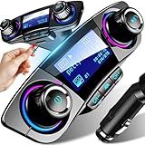 Retoo Adaptador de Coche Bluetooth, transmisor FM, Kit de Manos Libres y Cargador, 2 Puertos USB, Compatible con memorias USB de Tarjeta SD, Carga rápida QC3.1A, Cargador de mechero de Coche