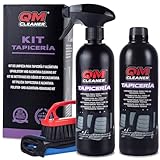 QM Cleaner Limpia Tapicerías Profesional para Limpiar Asientos Coche, Neutraliza Olores | para Alfombras, Tapicerías, Moquetas, Alcántara (Kit 1L + Cepillo + Paño)