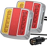 PROZOR Pilotos Traseros Remolque 18LED 12V Luz Trasera Ámbar con Cableado 7.5m Enchufe de 7 Pines Luces Remolque Homologado E11 Impermeable IP65 Montaje con Tornillos para Remolque Camión Caravana