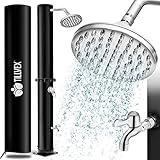 tillvex Ducha de Jardín 20 litros - Cubierta Protectora incluida | Ducha Solar con Agua Caliente | Sin Conexión Eléctrica | Cabezal de Ducha de Lluvia y Grifo | Conexión de Manguera de Jardín