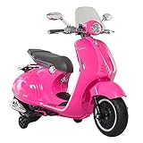 HOMCOM Moto Eléctrica para Niños de 3-6 Años Moto de Batería Autorizada de Vespa con Faros Música 2 Ruedas Auxiliares 108x49x75 cm Rosa