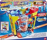 Hot Wheels City Cascada túnel de Lavado, Pista para Coches de Juguete, Incluye 1 vehículo Sorpresa Que Cambia de Color (Mattel GRW37)