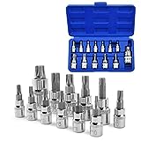 Sukudon 13pzs Juego de llaves de vaso Torx T8-T70 S2 Socket de acero Juego de Herramientas reparación de llaves Allen hexagonales Taller Mecanico Caja de Herramientas Destornillador Accesorios Coche
