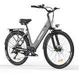 Milecity1 26" Bicicleta Eléctrica para Adultos, Bici Electrica De 7 Velocidades con Batería Extraíble De 36V 13Ah, 25 Km/H Y Alcance De 80-100Km E Bike para Viajeros Urbanos, Resistente Al Agua Ip65