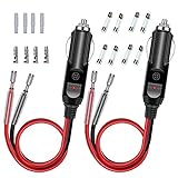 GTIWUNG 2PCS Cable Conector Macho para Mechero de Coche de 12V-24V, Encendedor de Cigarrillos Plug, Cigarette Lighter Socket Encendedor de Cigarillo, Fusible de Seguridad 15A, 15cm