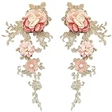 GORGECRAFT 2 PCS Parches Bordados Hierro 3D Apliques de Encaje Coser En Parches de Cuentas de Flores Bordado Motivo Floral Abalorios Tela de Encaje Apliques de Perlas para Ropa Vestido